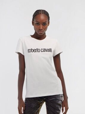 Roberto Cavalli White Tee with Black Logo